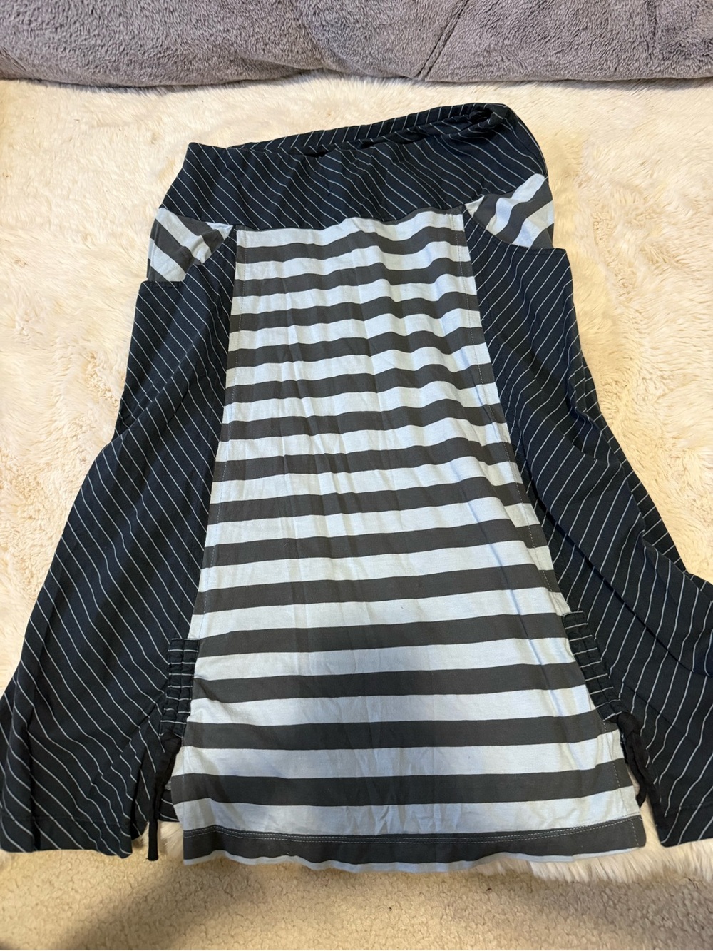Flutter Striped Navy & Blue Midi Skirt with Panel Details